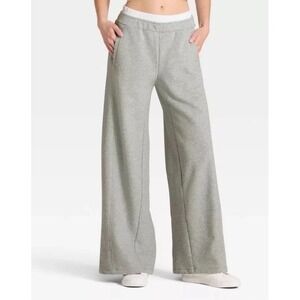 Women's Size Large French Terry Wide Leg Sweatpants - JoyLab Heathered Gray